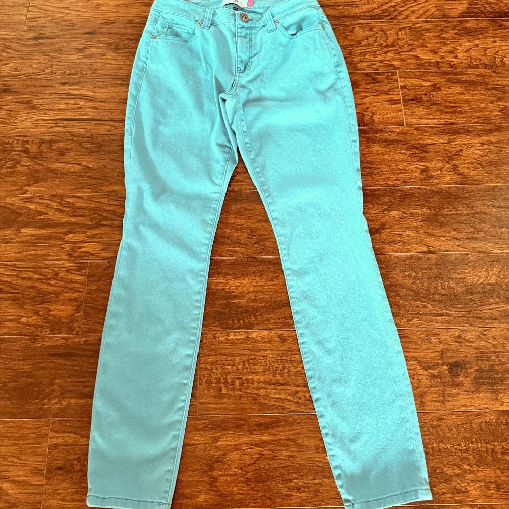 CAbi Curvy Skinny Tidal Jeans Style 5170 Teal Blue Green Size 6